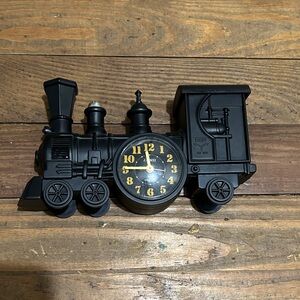 Vintage Black Train Alarm Clock with lights sounds and bells
